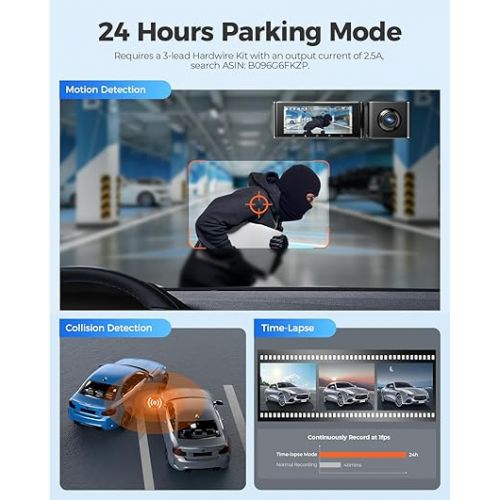  AZDOME M550 4K WiFi 3 Channel On Dash Cam, Dual Front and Rear for Car 4K+1080P Free 64GB Card, Built-in GPS 24H Parking Mode IR Night Vision WDR 3.19
