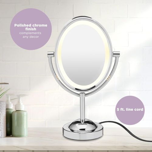  Conair Reflections Double-Sided Lighted Vanity Makeup Mirror, 1x/7x magnification, Polished Chrome