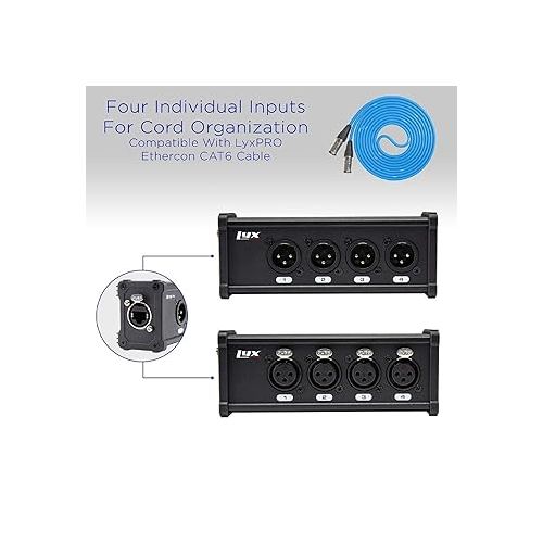  LyxPro 4 Channel 3 Pin Multi Network XLR Cable Breakout for Stage Sound Lighting and Recording Studio Male and Female to RJ45 Ethercon, Great for Sound Monitoring, Light Setup