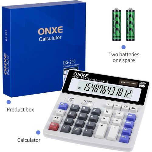  Calculator, ONXE Standard Function Scientific Electronics Desktop Calculators, Dual Power, Big Button 12 Digit Large LCD Display, Handheld for Daily and Basic Office (White)