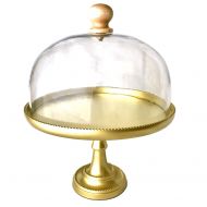 Metallic Gold Large Cake Stand by Kauri Design | Glass Top with Mango Wood Handle, 14 Base | Decorative Cake, Cupcake, Dessert, Appetizer Stand