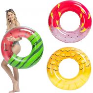 JOYIN Inflatable Pool Tube Raft 32.5” (3 Pack) with Fruits Painting, Funny Inflatable Pool Float Toys Swim Tubes for Swimming Pool Party Decorations
