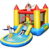 Costzon Inflatable Water Bounce House, Kids Jumping Castle Waterslide for Wet Dry Combo with Splash Pool, Cute Wate Slide, Ocean Balls, Kids Water Slides for Outdoor (Without Blowe