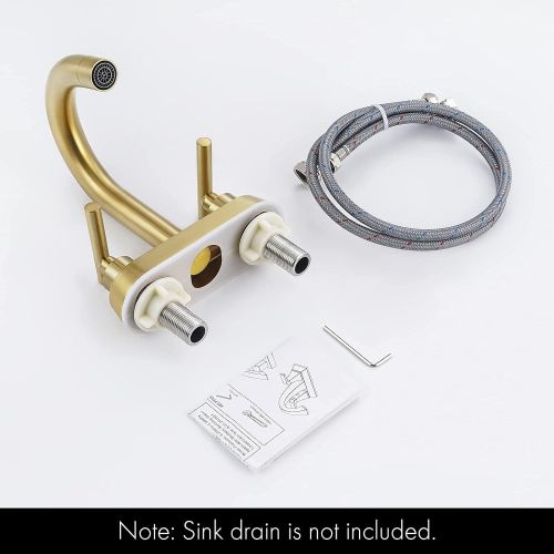  KES Brushed Gold Bathroom Faucet Modern 4 Inches Centerset Vanity Faucet Brass Construction Brushed Brass Finish, L4117LF-BZ