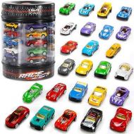 25 Piece Diecast Cars Pack Toy Playset in Storage Carrying Tub - 1:64 Scale Metal Alloy Die-cast Vehicles Collection for Kids