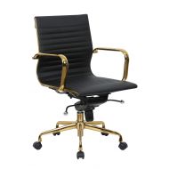 LeisureMod Harris Modern Adjustable Office Executive Swivel Chair Leatherette Task Office Chair with Gold Frame (Black)