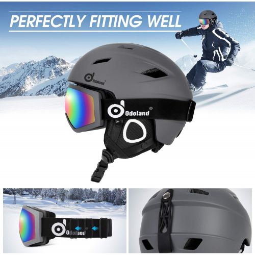  Odoland Snow Ski Helmet and Goggles Set, Sports Helmet and Protective Glasses - Shockproof/Windproof Protective Gear for Skiing, Snowboarding, Motorcycle Cycling, Snowmobile