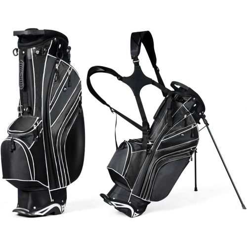  GYMAX Golf Stand Bag, 6 Way Divider Golf Carry Bag with Straps Lightweight Portable