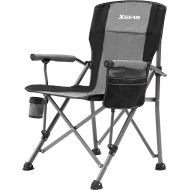 XGEAR Camping Chair Hard Arm High Back Lawn Chair Heavy Duty with Cup Holder, for Camp, Fishing, Hiking, Outdoor, Carry Bag Included (Cool Gray)