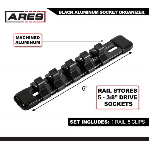  ARES 70238-3/8-Inch Drive Black 6-Inch Socket Organizer - Aluminum Rail Stores up to 5 Sockets and Keeps Your Tool Box Organized