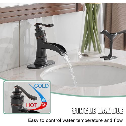  BWE Waterfall Bathroom Faucet Single-Handle One Hole Sink Faucet Deck Mount Oil Rubbed Bronze Vanity Faucets