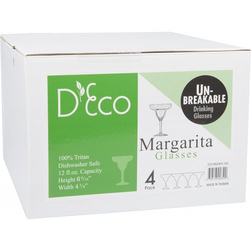  [아마존베스트]Deco Unbreakable Stemmed Margarita Glasses, 12oz - 100% Tritan - Shatterproof, Reusable, Dishwasher Safe Drink Glassware (Set of 4)- Indoor Outdoor Drinkware - Great Holiday and Wedding