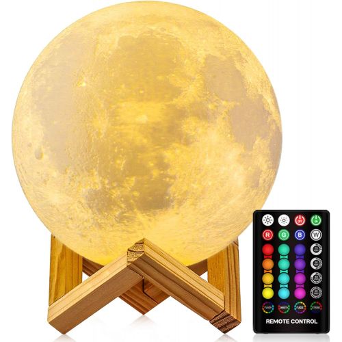  [아마존베스트]GDPETS Moon Lamp Moon Night Light，3D Printing 16 Colors Moon Light with Stand & Remote &Touch Control and USB Rechargeable Decorative Light Up Moon Light for Baby Kids Lover Birthday Part