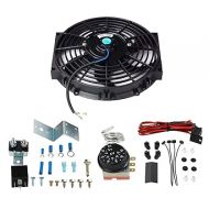 10'' Black Slim Push Pull Electric Radiator Cool Fan 80W +12V Adjustable Thermostat Control Relay Wire Universal Design for All radiators, Oil Coolers, Transmission Coolers