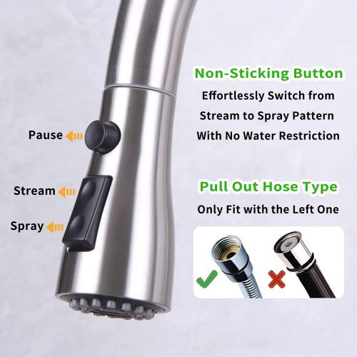 Pull Down Faucet Spray Head, Angle Simple Kitchen Sink Faucet Sprayer Head Nozzle Pull Out Hose Sprayer Replacement Part Faucet Head Kitchen Tap Sprayer Spout, Brushed Nickel