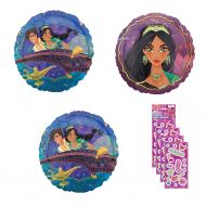 Part Bundle Aladdin Birthday Party Supply Mylar Foil Balloons Decorations - 3 Balloons & Sticker Sheets