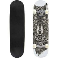 BNUENMEE Classic Concave Skateboard for Boys Girls Beginners, Highly Detailed Abstract Wolf Illustration Standard Skateboards 31x 8 Extreme Sports Outdoor Skateboards