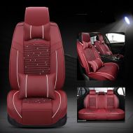 Amooca Universal Luxury Car Seat Cover Full Surround Ice Silk PU Leather fit for Accent Focus Jetta Tiguan Audi BMW 11 PCS Claret