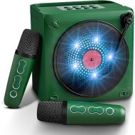 Vangoa Karaoke Machine with 2 Wireless Microphone, Portable Karaoke Speaker with Mic for Kids Adults, Bluetooth Karaoke System with Led Light, Party Karaoke Speaker for Christmas Birthday Gift, Green