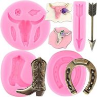 ZiXiang Bull Head Silicone Molds Horseshoe Hoof Fondant Mold Feather Arrow Chocolate Molds For Rose Flower Cupcake Cake Topper Decorating Sugar Craft Candy Gum Paste Set Of 4