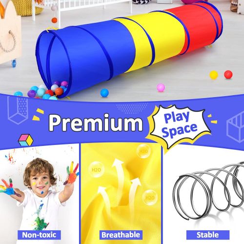  [아마존베스트]PigPigPen 6-ft Kids Tunnel for Toddlers, Pop Up Play Tunnel Tent for Babies or Dogs, Indoor & Outdoor Toys for Kids Backyard Playset. (Red,Yellow,Blue Play Tent)