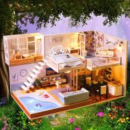 Vibola Dollhouse Miniature with Furniture, DIY Wooden Dollhouse Kit LED House Puzzle Decorate,Creative Room Idea