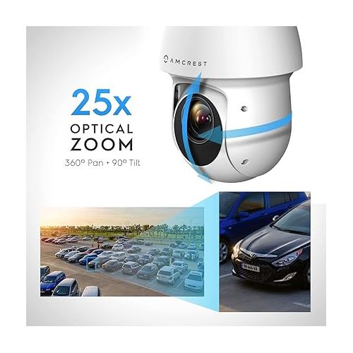  Amcrest 4K (8MP) Outdoor PTZ POE + IP Camera Pan Tilt Zoom (Optical 25x Motorized) Human and Vehicle Detection AI, Perimeter Protection, 328ft Night Vision POE+ (802.3at) IP8M-2899EW-AI