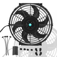 10'' inch Black Slim Fan Push Pull Electric Radiator Cooling 12V 80w 800 CFM Mount Kit Universal (Black)