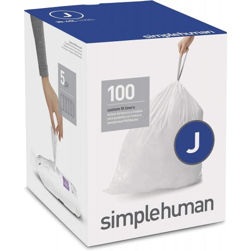 심플휴먼 simplehuman Code J Custom Fit Drawstring Trash Bags, 30-45 Liter / 8-12 Gallon, 100-Count Box