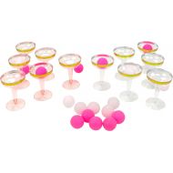 Iconikal Champagne Pong Game Balls and Fluted Cups, Gold Trimmed, 21-Piece Set