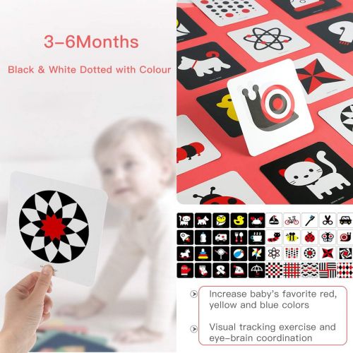  [아마존베스트]beiens High Contrast Baby Flashcard, 80 PCs 160 Page Black White Colorful Visual Stimulation Learning Activity Card for Babies Ages 0-36 Months, 5.5 x 5.5 Educational Newborn Infan
