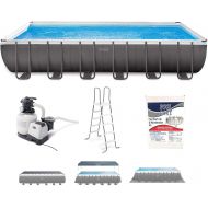 Intex 26363EH 24ft x 12ft x 52in Ultra XTR Frame Outdoor Above Ground Rectangular Swimming Pool Set with Sand Filter Pump, Ladder, Ground Cloth, Pool Cover, and Chemical Maintenanc