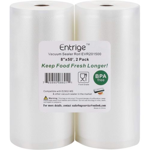  Entrige Vacuum Sealer Bags for Food, 8 x 50 Vacuum Sealer Rolls for Food Saver Bags Rolls, BPA-Free Vacuum Food Storage Bags for Sous Vide Vacuum Bags, Seal A Meal Bags Rolls, 2 Pa