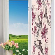 YOLIYANA Frosted Glass Window Film No Glue Privacy Window Cling 3D Hummingbirds Decorations Glass Stickers for Bathroom 24 by 48