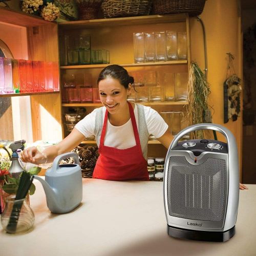  [아마존베스트]Lasko Ceramic Portable Space Heater with Adjustable Thermostat - Features Widespread Oscillation to Distribute Warm Air, Silver 5409