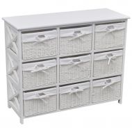 Sylvia Fred Living Room Storage Cabinet Akron White Organizer Box Lockers with 9 Woven Baskets,Size:37 x 14.6 x 30