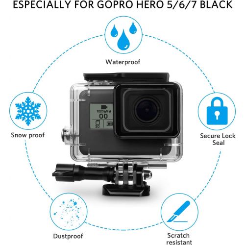  [아마존베스트]FINEST+ Waterproof Housing Shell for GoPro Hero 7/2018/6/5 Black Diving Protective Housing Case 45m with Red Filter and Bracket Accessories for Go Pro Hero7/2018/6/5 Action Camera