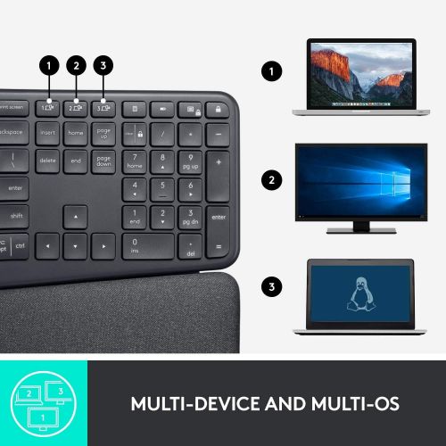 Amazon Renewed (Renewed) Logitech Ergo K860 Wireless Ergonomic Keyboard with Wrist Rest - Split Keyboard Layout for Windows/Mac, Bluetooth or USB Connectivity