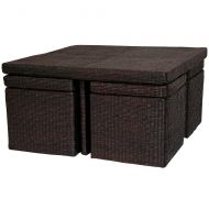 ORIENTAL FURNITURE Oriental Furniture Rush Grass Coffee Table with Four Stools - Mocha