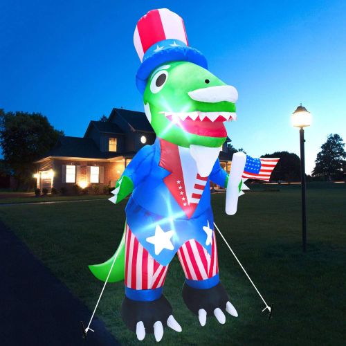  할로윈 용품AMENON Dinosaur Inflatable for 4th of July Party Yard Decorations 4 Ft Uncle Sam Dino with American Flag Blow Up Patriotic Decor LED Lighted Indoor Outdoor Holiday Independence Day