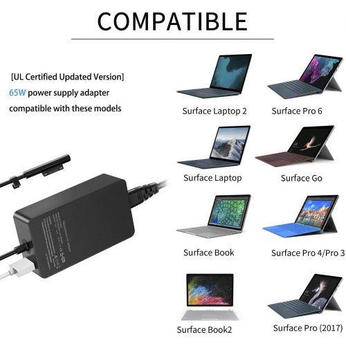  Ande Surface Pro Charger 65W,Fit for Microsoft Surface Pro X Pro 3 Pro 4 Pro 5 Pro 6 Pro 7 Surface Laptop/Tablet,Surface Go with Wall Plug and 6ft Power Cord,Compatible 44W & 36W & 24W