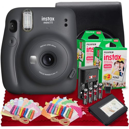 후지필름 Fujifilm INSTAX Mini 11 Instant Film Camera (Charcoal Gray) Instax Mini Twin Film (40 Exposures), Accessory Case, and Accessories Bundle