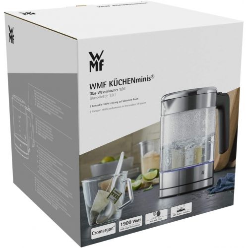 더블유엠에프 WMF Kuechenminis Glas-Wasserkocher (1900 Watt, 1,0 l, kabellos, Wasserstandanzeige, Kalk-Wasserfilter, Kochstoppautomatik) cromargan matt