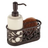 InterDesign Vine Ceramic Soap Pump with Caddy, Dispenser with Storage Compartment for Scrubbers, Sponges, Brushes, for Bathroom, Kitchen Countertops, Sinks, 7.25 x 3.25 x 8.25, Bro