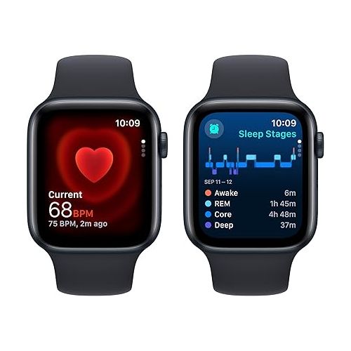 애플 Apple Watch SE (2nd Gen) [GPS 44mm] Smartwatch with Midnight Aluminum Case with Midnight Sport Band S/M. Fitness & Sleep Tracker, Crash Detection, Heart Rate Monitor