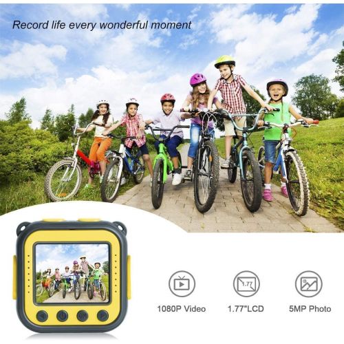 PROGRACE Children Kids Waterproof Camera HD 1080P Action Camera(Yellow) Bundle with 32GB Memory Card Class 10 TF Card