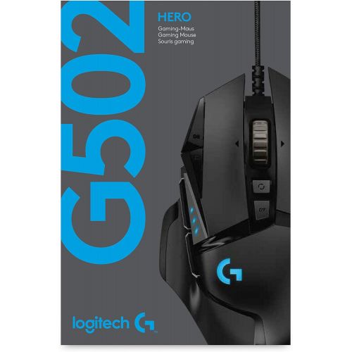 로지텍 [아마존베스트]Logitech G502 Hero High Performance Wired Gaming Mouse, Hero 16K Sensor, 16,000 DPI, RGB, Adjustable Weights, 11 Programmable Buttons, On-Board Memory, PC/Mac - Black (German Packa