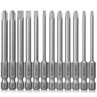 REXBETI 12 Piece Slotted Phillips Screwdriver Bit Set, 1/4 Inch Hex Shank S2 Steel Magnetic 3 Inch Long Drill Bits (Slotted Set)