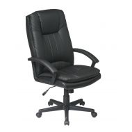 Office Star Deluxe High Back Eco Leather Thick Padded Contour Seat and Back with Built-in Lumbar Support Adjustable Executive Office Chair, Black