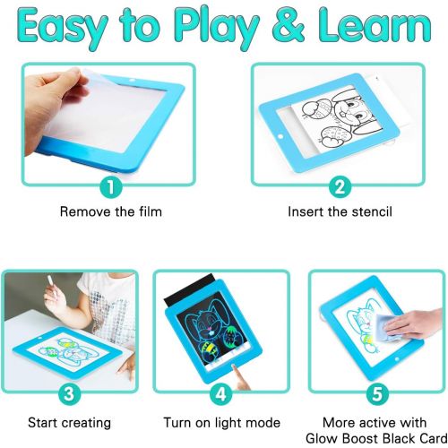  [아마존베스트]Obuby Kids Light Up Drawing Board Magic Pad Draw Tracingwith 9 Light EffectsLED Sketch Tablet Glow in The DarkArt DoodleColor Set EducationalToys Learning Gifts for